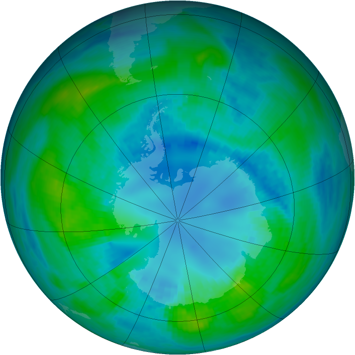 Antarctic ozone map for 19 April 1989